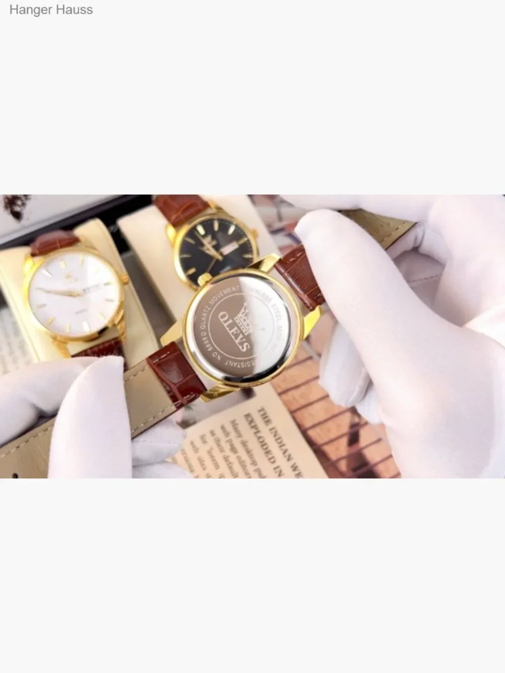 Quartz Leather Dress Watch 38mm Gold Case Day Date Water Resistant Business